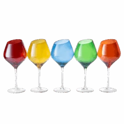 Slanted Rim Colored Wine Glasses By The Wine Savant – Set Of 5 Stylish And Slant Rim Wine Glasses For Parties, Multicolor Set For Weddings Anniversary, White Or Red Wine, Cabernet Bordeaux 20 Oz