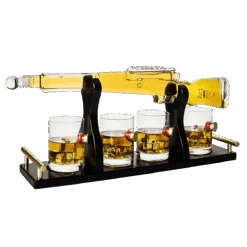 Shotgun Gun Large Whiskey & Wine Decanter Set Bullet Glasses - Limited Edition Elegant Rifle Gun Whiskey Decanter 22.5" With 4 Shotgun Bullet Whiskey Glasses And Mohogany Wooden Base The Wine Savant