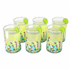 Hand Blown Mexican Drinking Glasses – Set Of 6 Confetti Rock Design Glasses By The Wine Savant (Climbing Confetti)