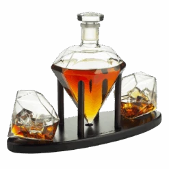 The Wine Savant Diamond Whiskey Decanter L With 2 Diamond Glasses Liquor, Scotch, Rum, Bourbon, Vodka, Tequila Decanter (750 ML DECANTER)