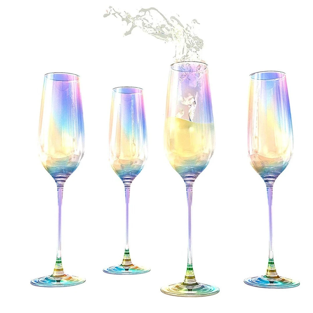 The Wine Savant Iridescent Glasses - Crystal Luster Radiance Set Of 4 - Rainbow Colored Stemware Glassware, Durable Pearl Color Champagne Glasses, An Ethereal Shine (Tall Flutes) 6 The Wine Savant Iridescent Glasses - Crystal Luster Radiance Set Of 4 - Rainbow Colored Stemware Glassware, Durable Pearl Color Champagne Glasses, An Ethereal Shine (Tall Flutes) - Image 6