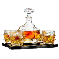 The Wine Savant Wine And Whiskey Mountain Decanter With 4 Glasses And Wood Tray 750 ML