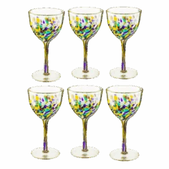 The Wine Savant Recycled Glass Wine Glasses - Mexican Wine Glasses Set Of 6, Mexican Luxury Hand Blown Wine And Water Glasses (8 Ounces Each) Cobalt Cinco De Mayo Glasses - Confetti Wine Glasses
