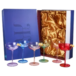 Colored Coupe Glasses | Set Of 6 | 7 Oz Classic Cocktail Glassware For Champagne, Martini, Manhattan, Cosmopolitan, Crystal Speakeasy Style Goblets Stems, Elegantly Color (Classic Multicolor)