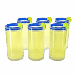 Hand Blown Mexican Drinking Glasses – Set Of 6 Confetti Rock Design Glasses By The Wine Savant (Cobalt)