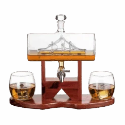Whiskey Decanter Set, Liquor Dispenser For Home Bar, Crystal Glass - 1250ml Ship & 2 Whiskey Glasses Beautiful Stand Fathers Day, Gift For Dad, Husband Or Boyfriend - The Wine Savant 100% Lead-Free