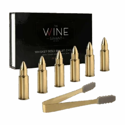 Bullet Whiskey Chillers Stones - 1.75in Whiskey Rocks By The Wine Savant Set Of 6 - Stainless Steel Bullet Shaped Ice Cubes, Gift Box Come, Tongs And Storage Bag, Whiskey Or Scotch Rocks (Gold)