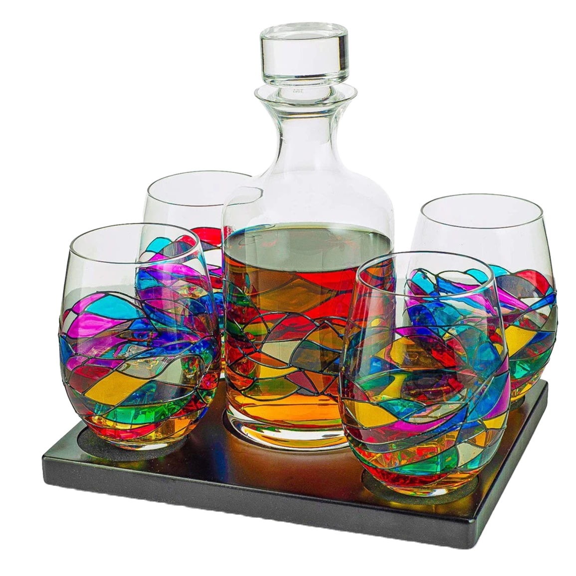 Artisanal Hand Painted Glassware Gift For Mom, Wife, Friend - Artisanal Barcelona Hand Painted Whiskey & Wine Decanter Set, Rennesance Romantic Stain-glassed Windows Glasses - Mothers Day 1 Artisanal Hand Painted Glassware Gift For Mom, Wife, Friend - Artisanal Barcelona Hand Painted Whiskey & Wine Decanter Set, Rennesance Romantic Stain-glassed Windows Glasses - Mothers Day