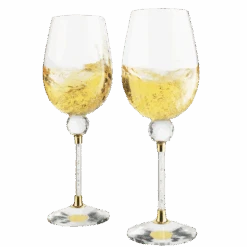 The Wine Savant Rhinestone DIAMOND Studded Wine Glasses 16 Ounces Set Of 2 10-inches Tall, Gold And Laser Cut Sparkling Wine Wedding Glasses, Elegant Crystal - For Everyday, Weddings, Parties