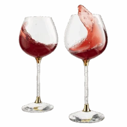 Crystal Wine Glasses Diamond Filled Stem, White And Red Wine, With Laser Cut Diamond Base Large 18 Ounces