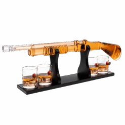 Shotgun Whiskey Decanter Set - Limited Edition - 800 Ml & 4 12oz Bullet Glasses - Unique Gift - Drinking Party Accessory, Handmade Gun Liquor Decanter, Tik Tok Gun Decanter Gifts For Dad