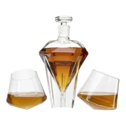 The Wine Savant Diamond Whiskey Decanter L With 2 Diamond Glasses Decanter Set, Diamond Wine Glass Holding Base With 2 Diamond Glasses Liquor, Scotch, Rum, Bourbon, Vodka, Tequila