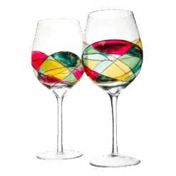 The Wine Savant Artisanal Hand Painted Renaissance Romantic Stain-glassed Windows Wine Glasses Set Of 2 - Gift Idea For Her, Him, Birthday, Housewarming - Extra Large Goblets 29OZ (Stemmed)