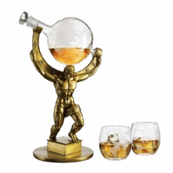 (CANADA ONLY) Atlas Bronze World Whiskey Decanter Globe - 15" Tall - With 2 World Glasses