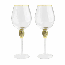 The Wine Savant Large Diamond Wine Glasses, Gold Rim Rhinestone Diamond Glasses - Wedding Glasses - 15 Ounce, Premium Designed Wine Glasses For Spirits And Wine, Gift Boxed (2, Clear)