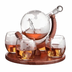 Etched World Decanter Whiskey Globe - The Wine Savant Whiskey Gift Set Globe Decanter With Antique Airplane, Whiskey Stones And 4 World Map Glasses, Pilot Gift - Alcohol Related Gift, HOME BAR DECOR