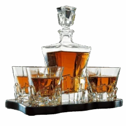 Crystal Wine And Whiskey Iceberg Mountain Glacier Decanter With 4 Glasses And Wood Tray - The Wine Savant