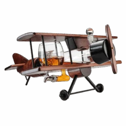 Whiskey & Wine Decanter Airplane Set And Glasses Antique Wood Airplane - The Wine Savant Whiskey Gift Set And 2 Airplane Glasses, Pilot Gift Moving Parts- Alcohol Related Gift, BAR DECOR Large 21"