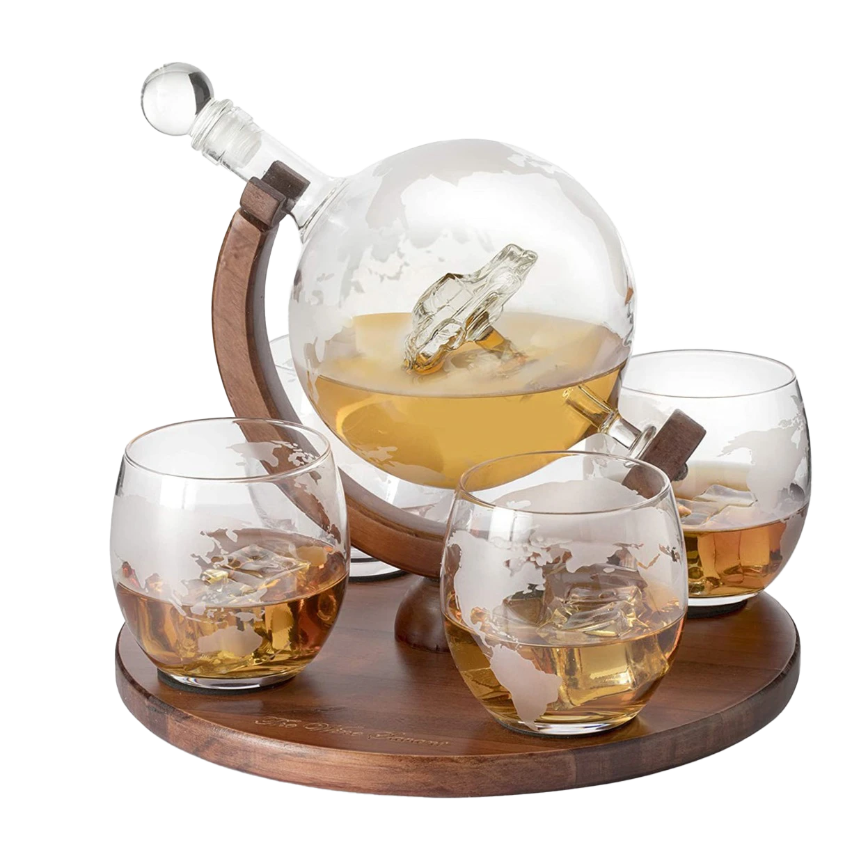(CANADA ONLY) Etched World Decanter Car Whiskey Globe With 4 World Map Glasses 1 (CANADA ONLY) Etched World Decanter Car Whiskey Globe With 4 World Map Glasses