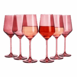 Set Of 6 Colored Wine Glasses - 12 Oz Hand Blown Italian Style Crystal Bordeaux Wine Glasses - Premium Stemmed Colored Glassware - Unique Drinking Glasses (6, Rose)