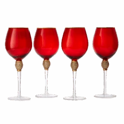 The Wine Savant Large Diamond Wine Glasses, 10" H Gold Rim Rhinestone Diamond Glasses - Wedding Glasses - 18 Ounce, Premium Designed Wine Glasses For Spirits And Wine, Gift Boxed (4, Red)