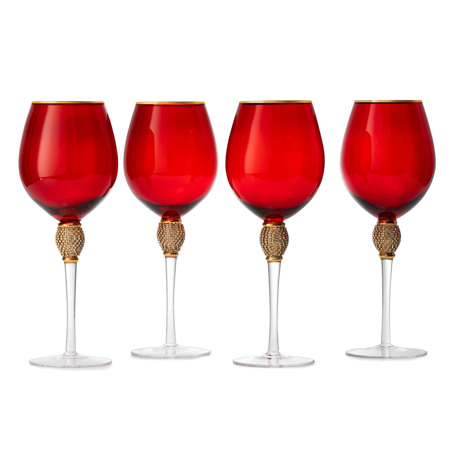 The Wine Savant Large Diamond Wine Glasses, 10" H Gold Rim Rhinestone Diamond Glasses - Wedding Glasses - 18 Ounce, Premium Designed Wine Glasses For Spirits And Wine, Gift Boxed (4, Red) 1 The Wine Savant Large Diamond Wine Glasses, 10" H Gold Rim Rhinestone Diamond Glasses - Wedding Glasses - 18 Ounce, Premium Designed Wine Glasses For Spirits And Wine, Gift Boxed (4, Red)