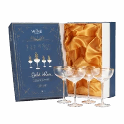 Vintage Crystal Champagne Coupe Gold Rim Glasses | Set Of 4 | 7 Oz, Gilded Rim Classic Cocktail Glassware - Martini, Manhattan, Cosmopolitan, Sidecar, Daiquiri | 1920s Style Saucer Goblets | Gift Box