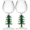 Crystal Green Christmas Tree Wine Glasses - Set Of 2, 10oz Goblets For Holiday Parties And New Year's