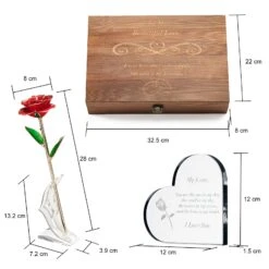 Anniversary, Birthday & Everyday 24K Gold Rose Love Box For Wife, Her, Women - Engraved Wooden Set 'To My Beautiful Love' Inscription, Includes Crystal Heart - For Birthday 1st Anniversaries -Refined Spirits Store Valentine sbox3 1