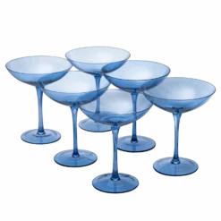 Cobalt Blue Colored Champagne Coupe Glasses 12oz Set Of 6 By The Wine Savant - Toasting Glasses, Wedding Party Champagne Cocktail Blue Champagne Colored Glasses Prosecco, Mimosa, Home Bar Glassware