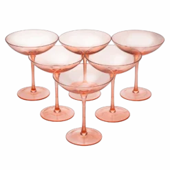 The Wine Savant Colored Vintage Glass Coupes 12oz Colorful Cocktail, Martini & Champagne Glasses, Prosecco, Mimosa Glasses Set, Cocktail Glass Set, Bar Glassware Luster Glasses (6, Orange)