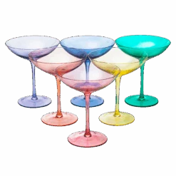 Colored Vintage Glass Coupes 12oz By The Wine Savant - Colorful Cocktail, Martini & Champagne Glasses, Prosecco, Mimosa Glasses Set, Cocktail Glass Set, Bar Glassware Luster Glasses (6, Multicolored)