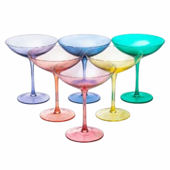 Colored Vintage Glass Coupes 12oz By The Wine Savant - Colorful Cocktail, Martini & Champagne Glasses, Prosecco, Mimosa Glasses Set, Cocktail Glass Set, Bar Glassware Luster Glasses (6, Multicolored)