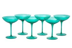The Wine Savant Colored Vintage Glass Coupes 12oz Colorful Cocktail, Martini & Champagne Glasses, Prosecco, Mimosa Glasses Set, Cocktail Glass Set, Bar Glassware Luster Glasses, Modern (6, Teal) -Refined Spirits Store WB 22