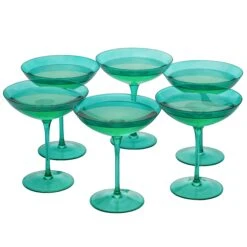 The Wine Savant Colored Vintage Glass Coupes 12oz Colorful Cocktail, Martini & Champagne Glasses, Prosecco, Mimosa Glasses Set, Cocktail Glass Set, Bar Glassware Luster Glasses, Modern (6, Teal) -Refined Spirits Store WB 24