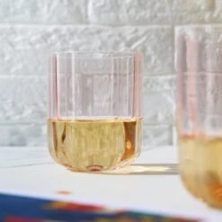 Flower Vintage Glass Stemless Highball - Set Of 2-13 Oz Colorful Cocktail, Wine, Water, Martini Glasses, Prosecco, Mimosa, Glasses Set, Bar Glassware Luster Glasses 4" X 3" (Pink) -Refined Spirits Store Wave Highball glass set of 2 pink 1 1