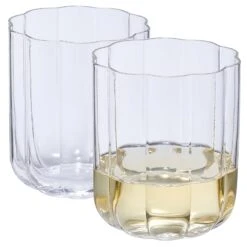 Flower Vintage Glass Stemless Highball - Set Of 2-13 Oz Colorful Cocktail, Wine, Water, Martini Glasses, Prosecco, Mimosa, Glasses Set, Bar Glassware Luster Glasses 4" X 3" (Clear) -Refined Spirits Store WaveHighballglasssetof2clear