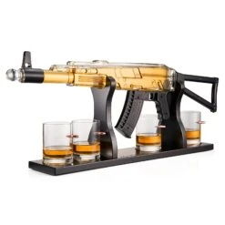 Gun Whiskey Decanter Set - Limited Edition, Silencer Stopper - 710 Ml & 4 10.5oz Bullet Glasses - Unique Gift - Drinking Party Accessory, Handmade Gun Liquor Decanter, Tik Tok Gun Decanter, Dad Gift