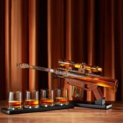 Gifts For Men Dad, Whiskey Decanter Set - Sniper Scope Glass Gun AR Limited Edition, Silencer Stopper - 22oz & 4, 5oz Bullet Glasses - Birthday Gift - Drinking Party, Liquor, Vodka -Refined Spirits Store WhiskeyDecanterwithfourglasses2 1