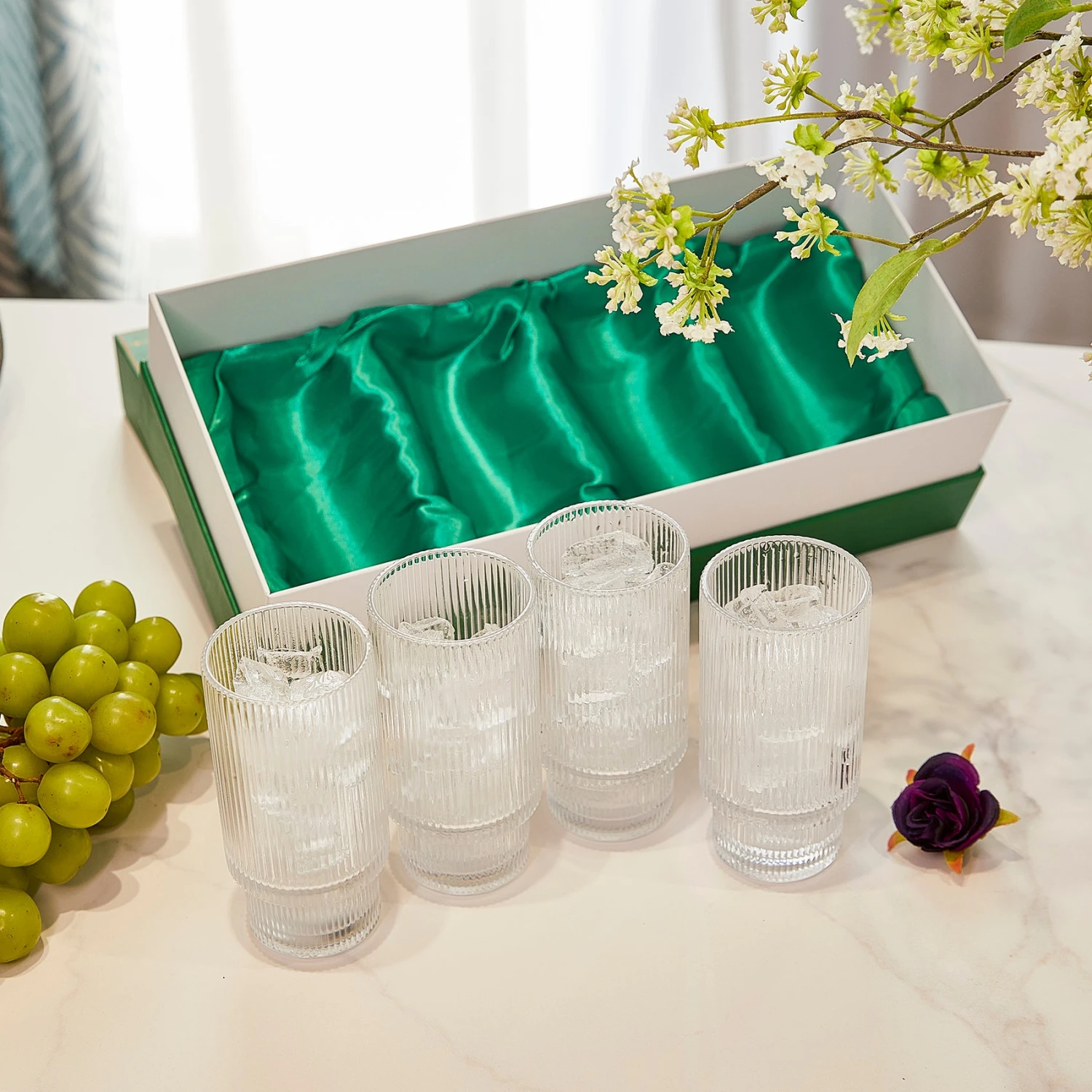 Vintage Art Deco Crystal Highball Ribbed Glass Set Of 4 - Ripple, Collins Glassware 14oz Classic Crystal Cocktail Glasses Perfect For Water, Champagne, Beer, Juice, Tom Cocktails - Barware Tumblers 4 Vintage Art Deco Crystal Highball Ribbed Glass Set Of 4 - Ripple, Collins Glassware 14oz Classic Crystal Cocktail Glasses Perfect For Water, Champagne, Beer, Juice, Tom Cocktails - Barware Tumblers - Image 4