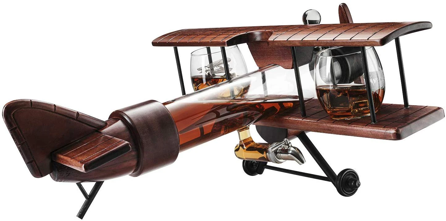 Whiskey & Wine Decanter Airplane Set And Glasses Antique Wood Airplane - The Wine Savant Whiskey Gift Set And 2 Airplane Glasses, Pilot Gift Moving Parts- Alcohol Related Gift, BAR DECOR Large 21" 5 Whiskey & Wine Decanter Airplane Set And Glasses Antique Wood Airplane - The Wine Savant Whiskey Gift Set And 2 Airplane Glasses, Pilot Gift Moving Parts- Alcohol Related Gift, BAR DECOR Large 21" - Image 5