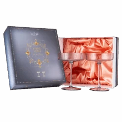 Ribbed Coupe Cocktail Glasses 8 Oz | Set Of 2 | Classic Manhattan Glasses For Cocktails, Champagne Coupe, Ripple Coupe Glasses, Art Deco Gatsby Vintage, Crystal With Stems (Smoke Grey)