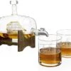 Whiskey Ship In A Barrel Decanter With Ship With 2-10 Oz Glasses - By The Wine Savant, Whiskey & Wine Decanter Clear