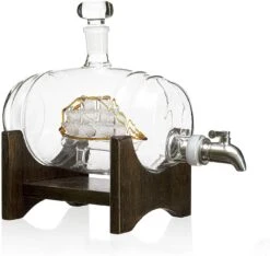Whiskey Ship In A Barrel Decanter With Ship With 2-10 Oz Glasses - By The Wine Savant, Whiskey & Wine Decanter Clear -Refined Spirits Store barrel7