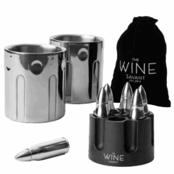 2 Metal Ice Cups & Bullet Chillers By The Wine Savant - Whiskey Stones Bullets Stainless Steel With Revolver Case, 1.75in Bullet Chillers Set Of 6, Whiskey Gift Sets, Military Gifts, Veteran Gifts