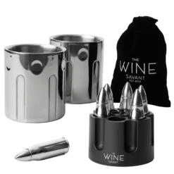2 Metal Ice Cups & Bullet Chillers By The Wine Savant - Whiskey Stones Bullets Stainless Steel With Revolver Case, 1.75in Bullet Chillers Set Of 6, Whiskey Gift Sets, Military Gifts, Veteran Gifts