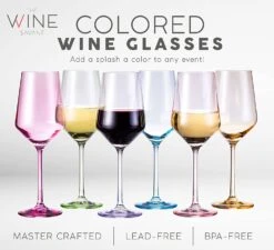 Colored Crystal Wine Glass Set Of 6, Large Stemmed 12 Oz Glasses, Great For All Occasions & Special Celebrations Unique Italian Style Tall Drinkware For Red & White Wine, Water Dinner, Color Glassware -Refined Spirits Store cin3 56873b5c 9045 4ce9 8e9a ec703c035558