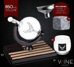 Airforce Whiskey Decanter Set With 4 Liquor Glasses Air Force Whisky Decanter & Glass Set With Wood Base & 9 Whiskey Stones - US Airforce Gifts For Men - Globe Bourbon & Scotch Gifts For Dad -Refined Spirits Store cin3 c09d206a 0d4b 4e81 a34b 7d927a8f2498