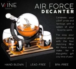 Airforce Whiskey Decanter Set With 4 Liquor Glasses Air Force Whisky Decanter & Glass Set With Wood Base & 9 Whiskey Stones - US Airforce Gifts For Men - Globe Bourbon & Scotch Gifts For Dad -Refined Spirits Store cin4 c11176dc f081 4fab 930f 6ec83468bae6