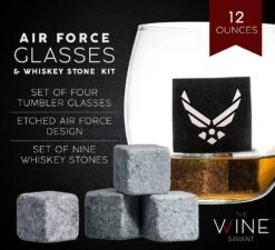 Airforce Whiskey Decanter Set With 4 Liquor Glasses Air Force Whisky Decanter & Glass Set With Wood Base & 9 Whiskey Stones - US Airforce Gifts For Men - Globe Bourbon & Scotch Gifts For Dad -Refined Spirits Store cin6 cbf63ee5 9571 4467 a934 3188457303ad